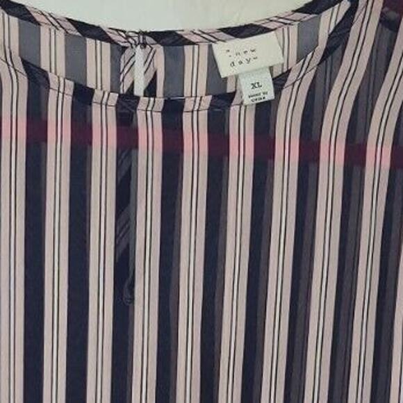 A New Day Blue Multi-Color Striped Keyhole Back Long Sleeve Blouse XL - Picture 2 of 6